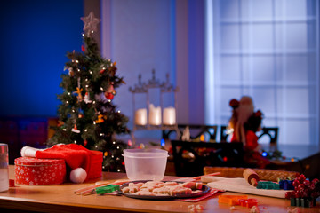 Kitchen counter in preparation for Christmas.