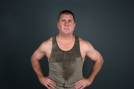 Sweaty muscular man after workout