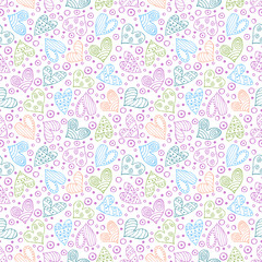 Seamless vector patterns with hearts. Background with hand drawn ornamental symbols and decorative elements. Decorative repeating ornament. Graphic illustration.Series of Love vector Seamless Patterns