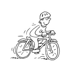 Cartoon people Cyclist. outlined cartoon handrawn sketch illustration vector.