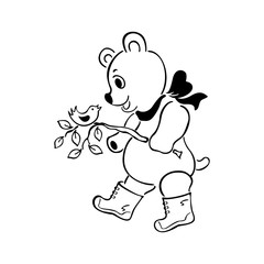 cute bear cartoon. outlined cartoon handrawn sketch illustration vector.