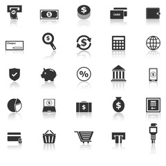 Payment icons with reflect on white background