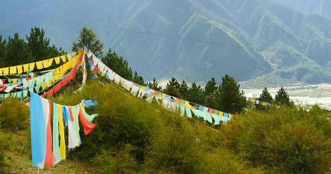 4k prayer flag on lhasa mountain,tibet.