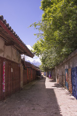Ancient old retro old Naxi house street view of Baisha Ancient Town in Lijiang, Yunnan Province, China