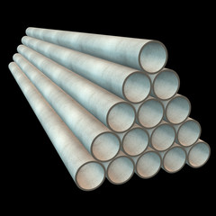 Stack of plastic pipes. 3d render on black