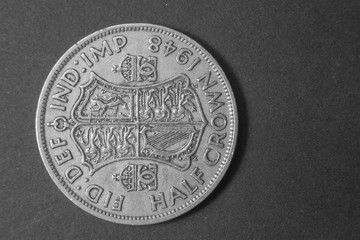 Half crown 1948 British English tail coin George VI, vintage antique old, difficult and rare to find.
