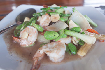 Shrimp with stink bean is delicious thai food.