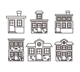 monochrome background with set of houses facades vector illustration