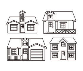monochrome background with group of houses facades vector illustration