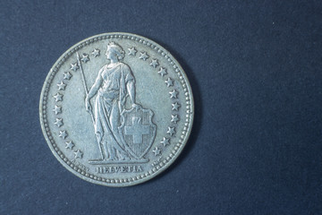 Two swiss francs helvetia 1940 head coin, vintage antique old, difficult and rare to find.