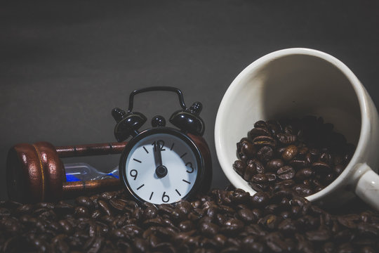 Clock Hourglass Alarm on Coffee beans