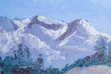 Mountain landscape with oil paints