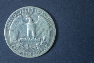 A quarter american dollar 1944 USA tail coin, vintage antique old, difficult and rare to find. Eagle e pluribus unum