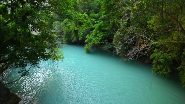 Exotic tropical pool and waterfall above La Conchuda in Chiapas, Mexico