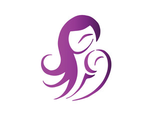 Modern Mother And Baby Logo - Purple Mother And Daughter Caring Symbol