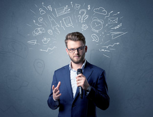 Businessman holding microphone