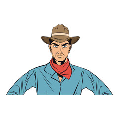 cowboy man cartoon character, modern western cattle hurdlers in traditional cowboy outfit. vector illustration