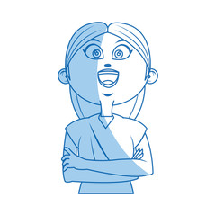 cartoon girl long hair standing with arms folded vector illustration