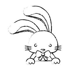 cute rabbit with a decorative bow icon over white background. vector illustration