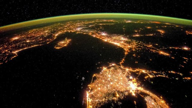 Libya to Turkey at Night. Pass from southeastern Libya to southern Turkey. Visible, Nile River Delta, northeast Africa, island of Cyprus, eastern Mediterranean coast, Black Sea and Georgia. 