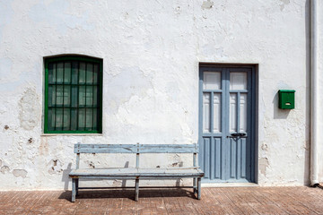 Fototapeta na wymiar Houses in the village of Almadraba of Monteleva, near of the exploitation of salt in the natural park of Cabo de Gata, Almeria, Andalusia, Spain
