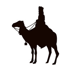 silhouette wise king traveling on camel of bethlehem vector illustration