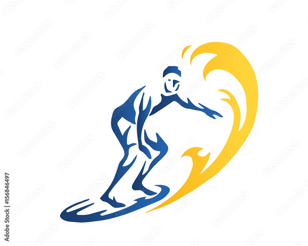 Wall mural passionate extreme sports surfing athlete in action logo