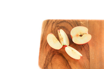 Apple slice on Chopping board. white background