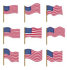 Set of flags of United States of America isolated on white background. Independence Day, July 4, concept. Vector illustration
