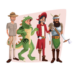 poster with set men in costume halloween vector illustration