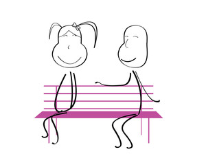 Romantic Cute Couple Stick Doodle Illustration Draw By A 5 Years Old Children - Afternoon Quality Time At The Park