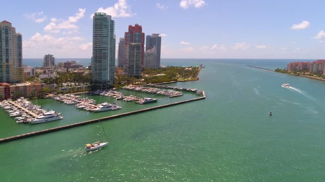 Aerial approach Miami Beach Marina 4k 60p
