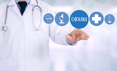 WARNING CHOLERA Medicine doctor working hard