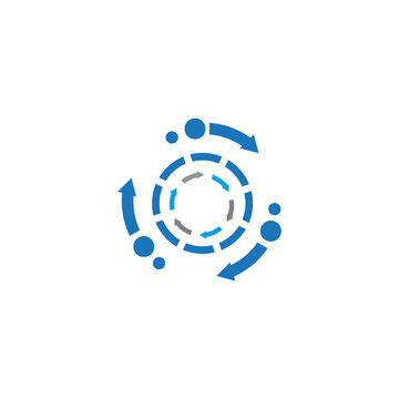 Abstract structure logo design template. Geometric dot hub swirl flower sign. Circle science medicine logotype. Universal energy tech planet star atom app vector icon.
