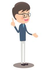 身振り手振りで説明する男性　横向き