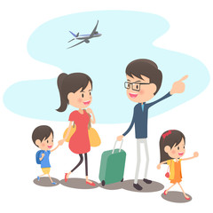 旅行する家族　背景あり