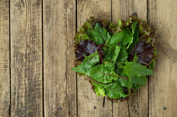 Healthy eating in a healthy heart. Fresh herbs laid out in the shape of a heart. The concept