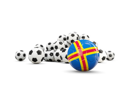 Football with flag of aland islands isolated on white