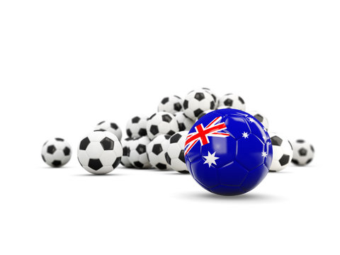 Football with flag of australia isolated on white