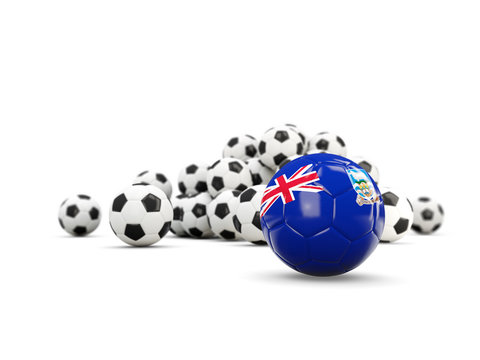 Football with flag of falkland islands isolated on white