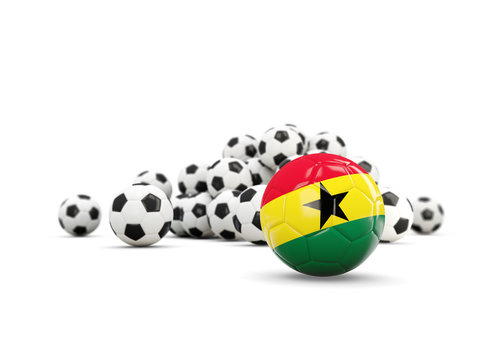 Football with flag of ghana isolated on white