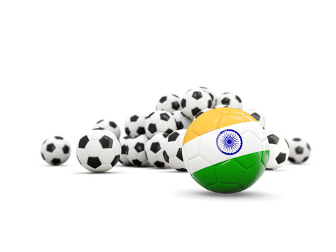 Football with flag of india isolated on white