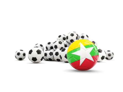 Football with flag of myanmar isolated on white