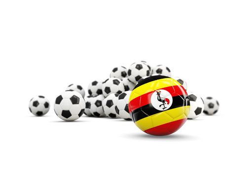 Football with flag of uganda isolated on white