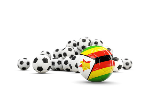 Football with flag of zimbabwe isolated on white