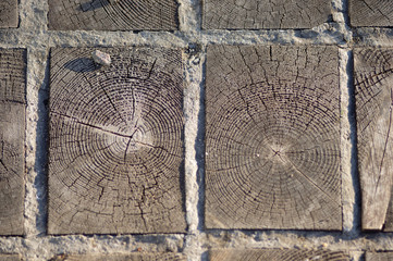 Wooden tiles on a walkway