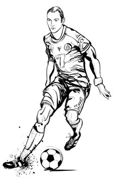 Soccer player in action on grunge background