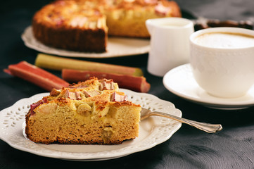 Sweet homemade cake with rhubarb.