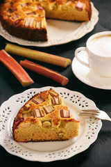 Sweet homemade cake with rhubarb.