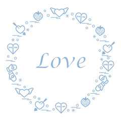 Cute vector illustration with different romantic symbols arranged in a circle.